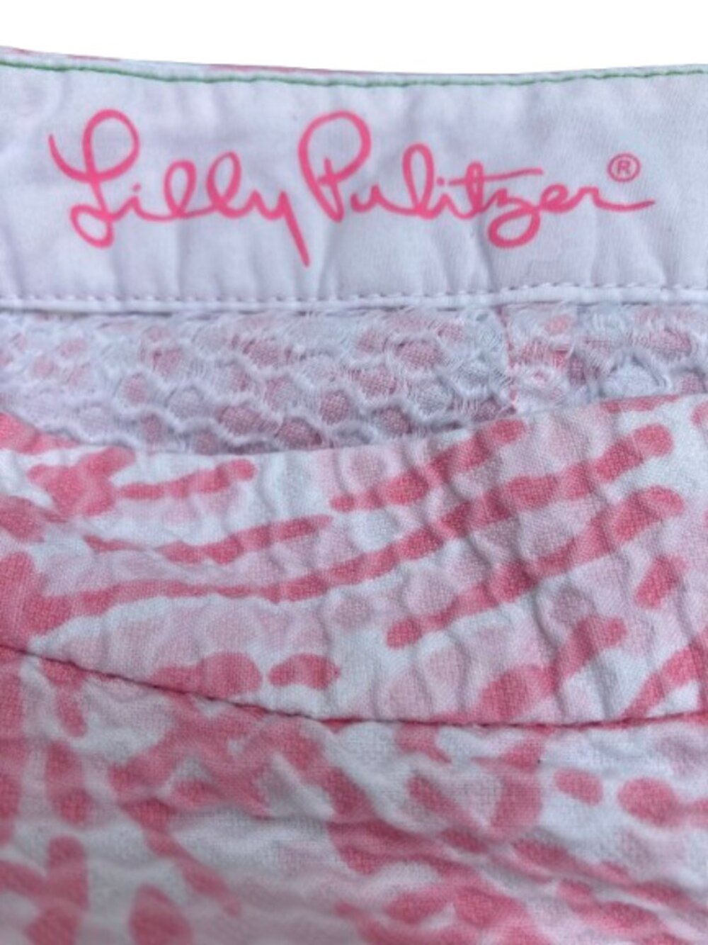 Lilly Pulitzer Shorts 4 1/2" Buttercup Cotton Scalloped Hem Pink White Midrise 6 - Picture 4 of 10